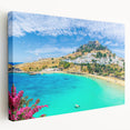 A panoramic view of the Rhodes landscape in Greece on a large stretched canvas, using muted earth tones.