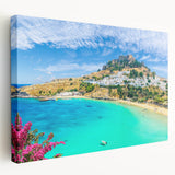 A panoramic view of the Rhodes landscape in Greece on a large stretched canvas, using muted earth tones.