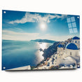 Acrylic print of a European Greek landscape in soft pastel shades, ideal for bedroom or dining room decor.