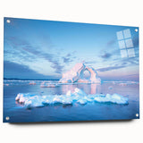 Large abstract wall art featuring a Greenland landscape on acrylic glass, suited for bedroom or dining room decor.