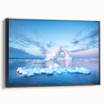 Black and white landscape art painting of Greenland on framed canvas, ideal for bedroom wall decor.