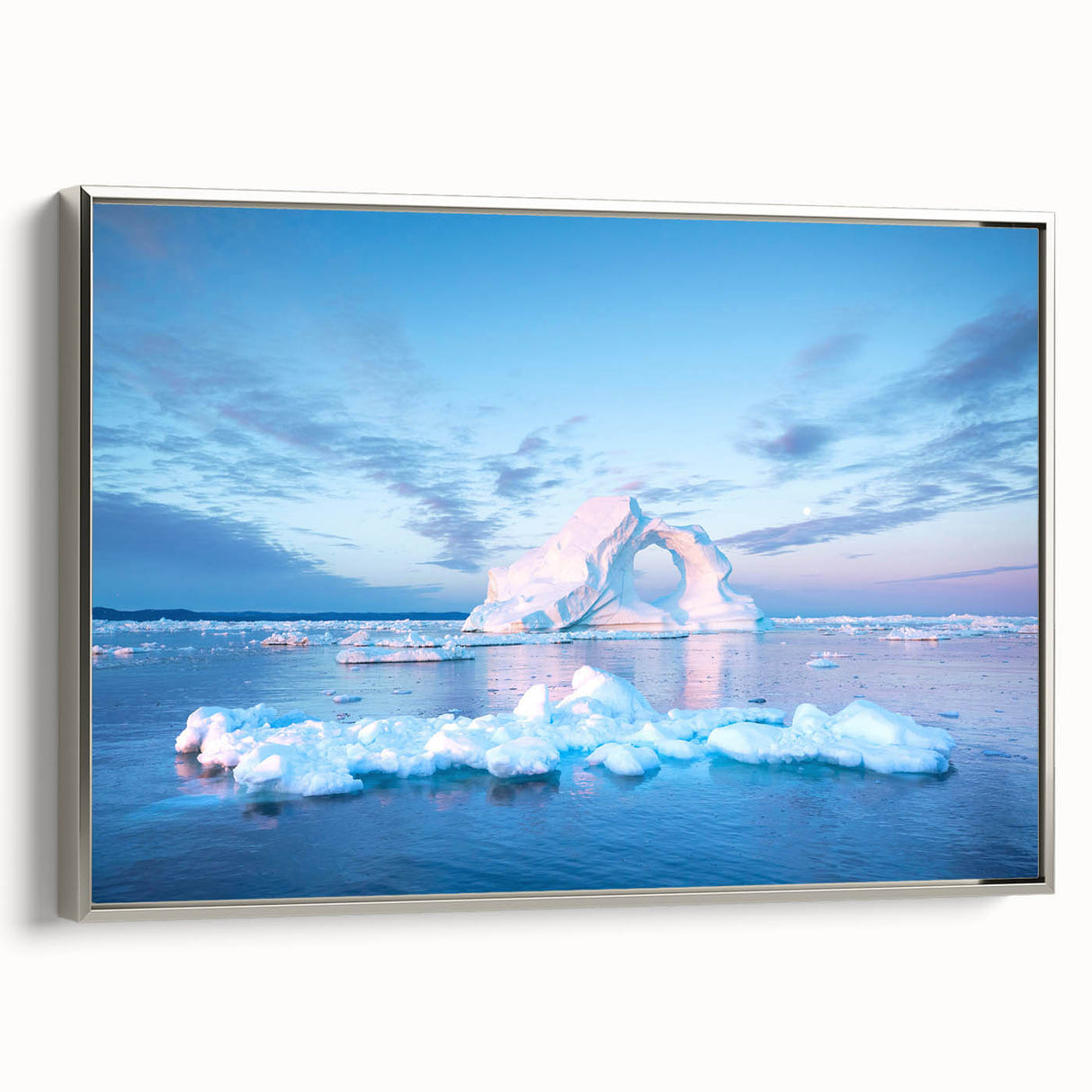 Landscape art painting of Greenland scenery on framed canvas.