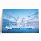 Black and white photograph of a Greenland landscape on a large stretched canvas, ideal for kitchen wall art.
