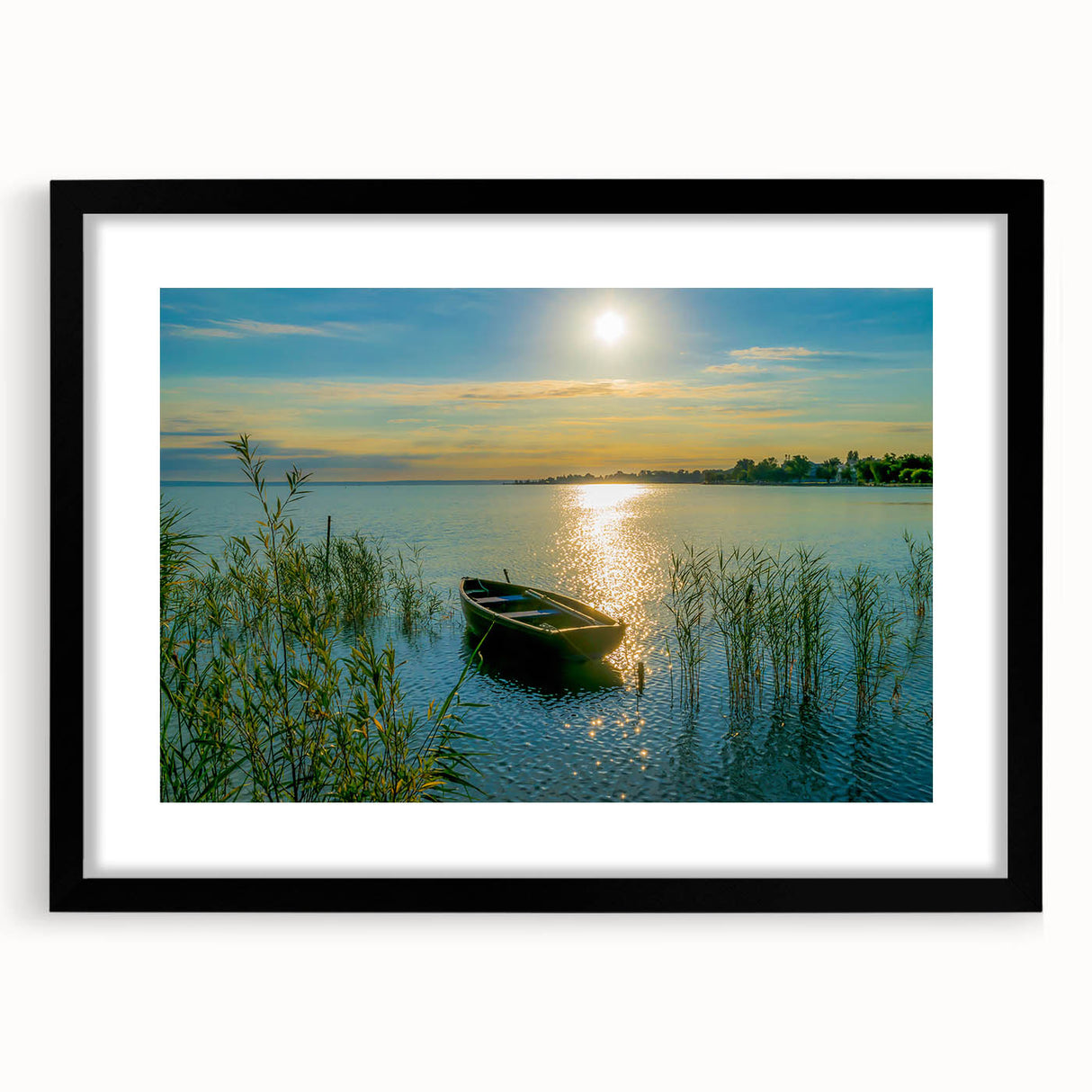 Abstract art print featuring vibrant, colorful depiction of a European scenery on a large framed canvas.