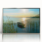 Large framed acrylic print of a mid-century modernist European scenery in silver, ideal for modern art wall decor.