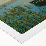 Art deco poster featuring a scenic view of a European city in Hungary, displayed on rolled canvas.