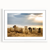 Textured art print of an abstract Icelandic landscape in muted blue and gray tones, framed with a white mat.