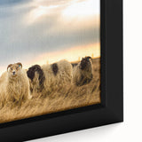 Extra large framed canvas featuring a textured black wall art scene of an Icelandic landscape with colorful accents.