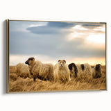 Framed canvas depicting a vintage-style Icelandic landscape in muted gold and black tones, suitable for bedroom wall art.