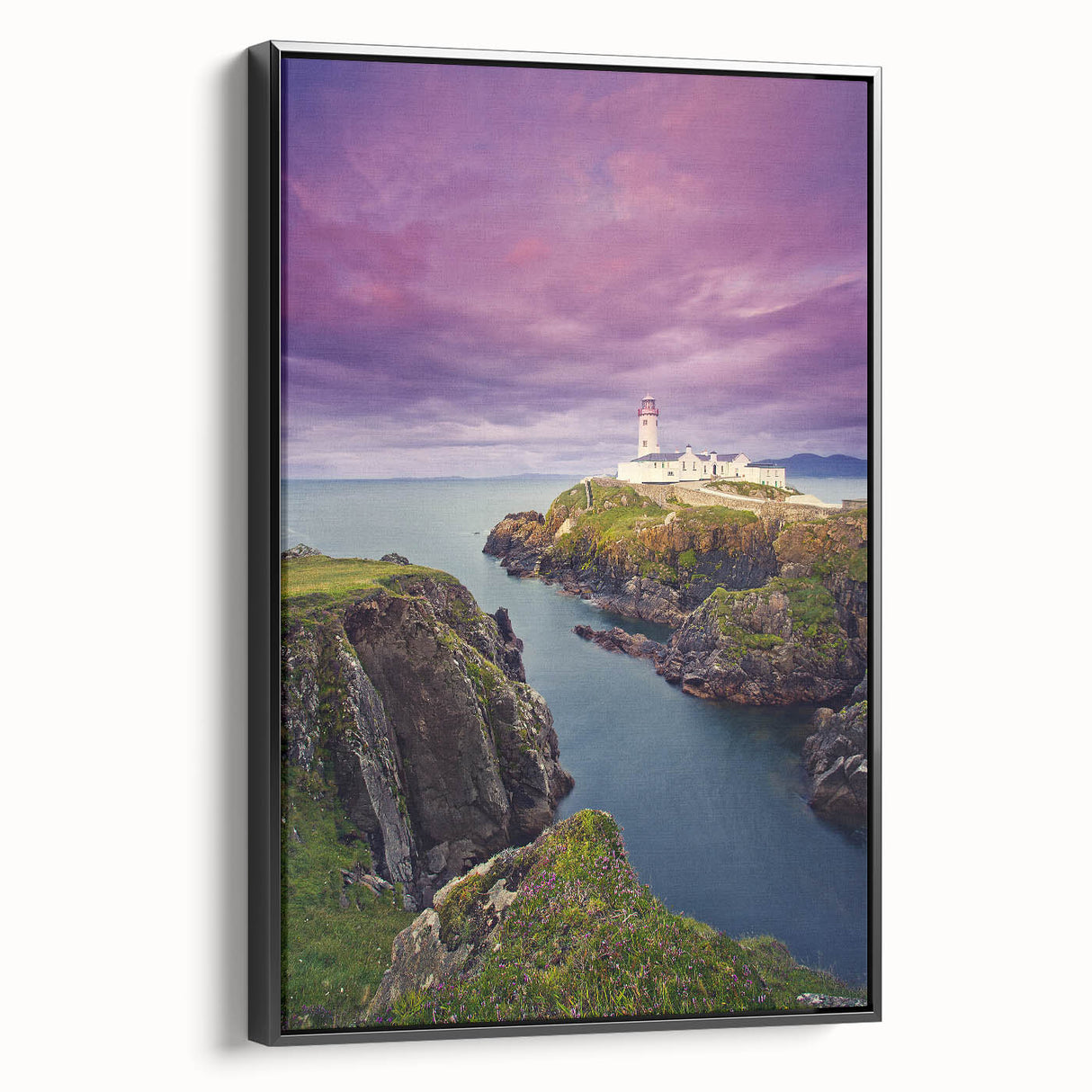 Black and white framed canvas of a vintage Irish landscape, ideal for bedroom wall decor.