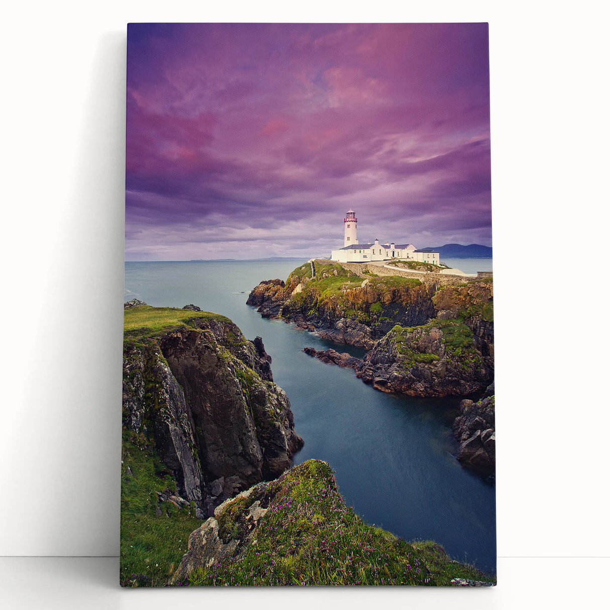 Black and white photograph of a scenic Irish landscape on large stretched canvas, ideal for kitchen wall art.
