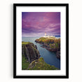 Extra large abstract art print of a vibrant, colorful Irish landscape on textured canvas, framed in black.