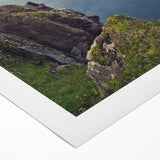 Art deco poster featuring a serene Irish landscape in muted green and blue tones on rolled canvas.