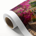 Art deco poster of Amalfi Coast with vibrant blue and pastel hues on rolled canvas, ideal for nursery wall art.