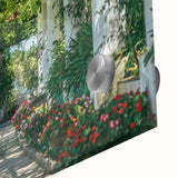 Large abstract depiction of Capri, Italy in vibrant hues on acrylic glass, ideal for dining room art.