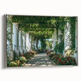 Framed canvas landscape art painting of Capri, Italy, featuring vibrant colors and vintage poster style.