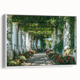 Vintage poster art of Capri, Italy on framed canvas, featuring colorful imagery on a black background.