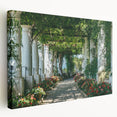 Side view of a stretched canvas featuring a scenic Capri, Italy landscape in vibrant blue and green tones.