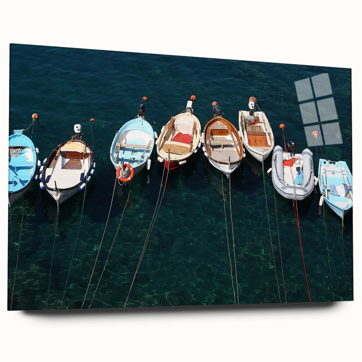 Acrylic print of Cinque Terre with vivid coastal colors, ideal for bedroom or dining room art.