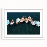 Textured art print of Cinque Terre with abstract elements, in a white frame, suited for bedroom decor.