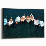 Framed canvas of a black and white vintage poster art depicting the Cinque Terre landscape, ideal for bedroom wall decor.