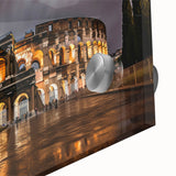 Mid-century modernist style acrylic print of the Colosseum in muted earth tones, ideal for dining room art.