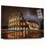 Side view of a large acrylic print depicting the Colosseum in muted earth tones, ideal for bedroom or dining room art.