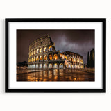 Extra large framed wall art of an abstract rendition of the Colosseum in Italy, featuring a colorful, textured palette.