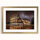 Abstract art print of the Colosseum in muted earth tones on a framed canvas, suitable for dining room decor.