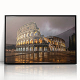 Large abstract wall art depicting the Colosseum in muted earth tones on a framed acrylic, ideal for modern living room decor.