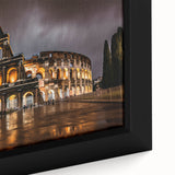 Black wall art depicting the Colosseum in textured, colorful strokes on a large framed canvas, ideal for living room decor.