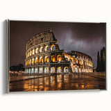 Framed canvas of the Colosseum in muted earth tones, ideal for adding a vintage touch to living room decor.