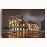 Black and white image of the Colosseum in Rome on a large stretched canvas, ideal for kitchen wall art.