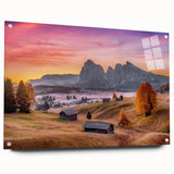 Acrylic print of the Dolomites in Italy with vivid green and blue shades, ideal for bedroom or dining room decor.