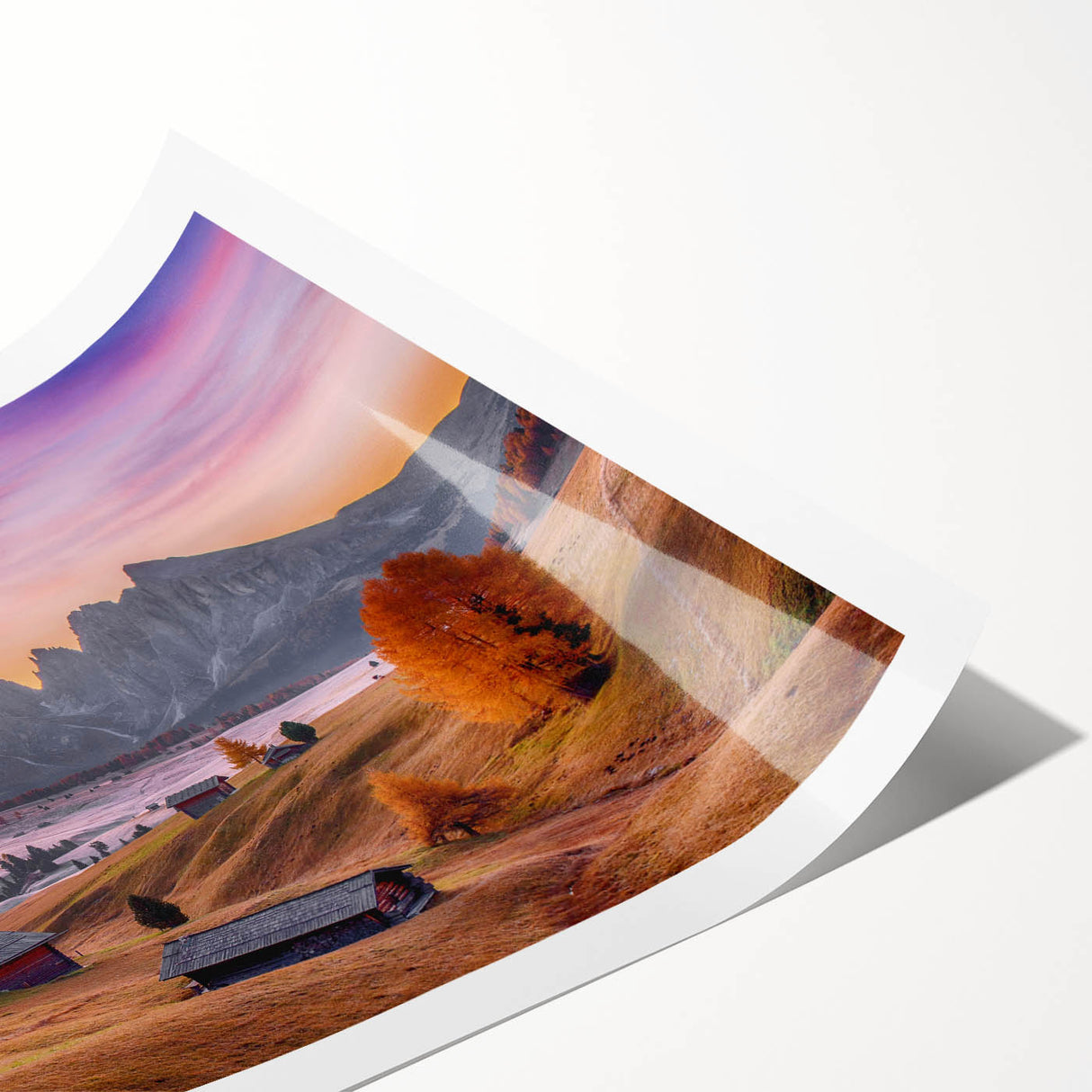 Extra large wall art featuring line art flowers, set against a backdrop of the Dolomites in muted earth tones.