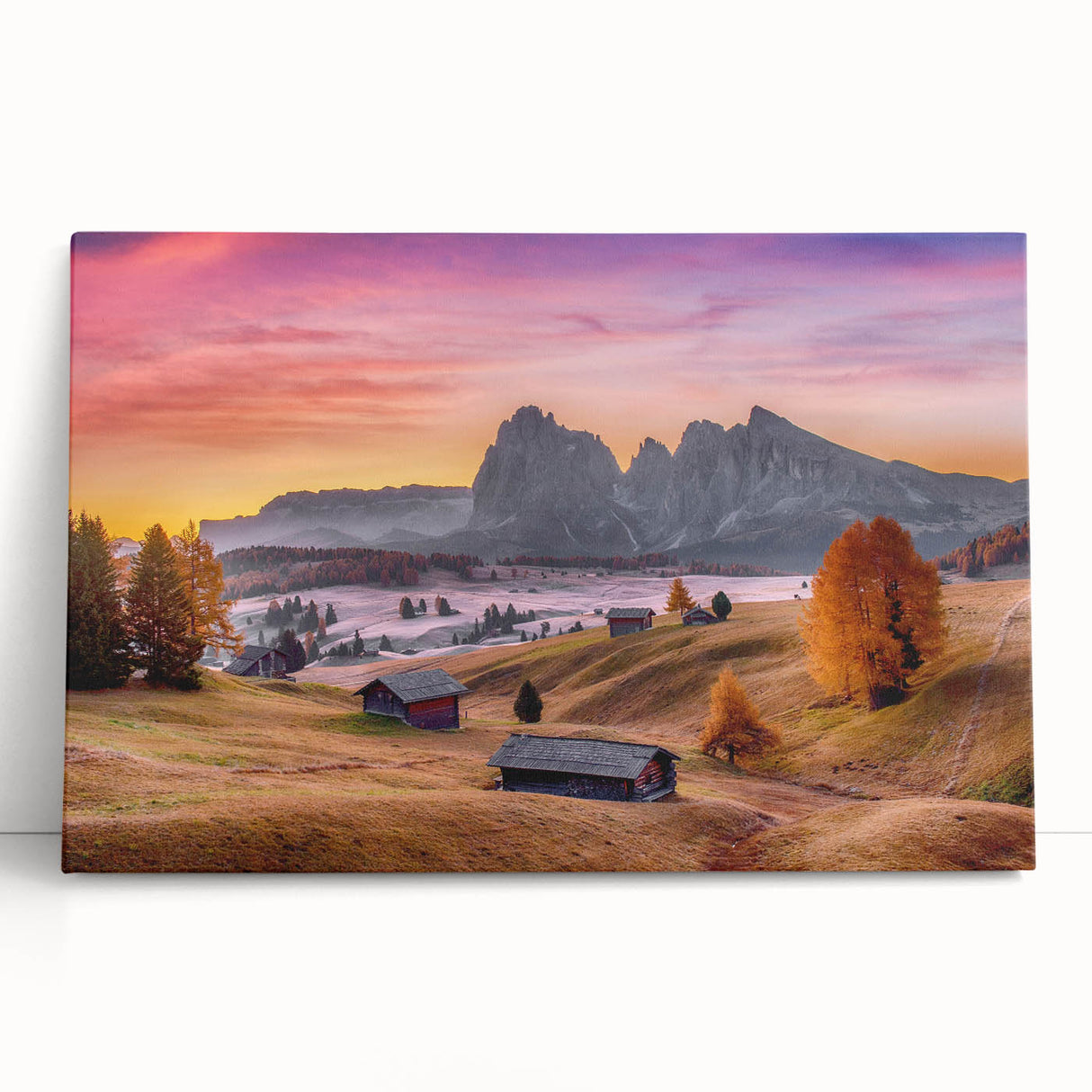 Black and white photograph of the Dolomites on a large stretched canvas, ideal for kitchen wall art.