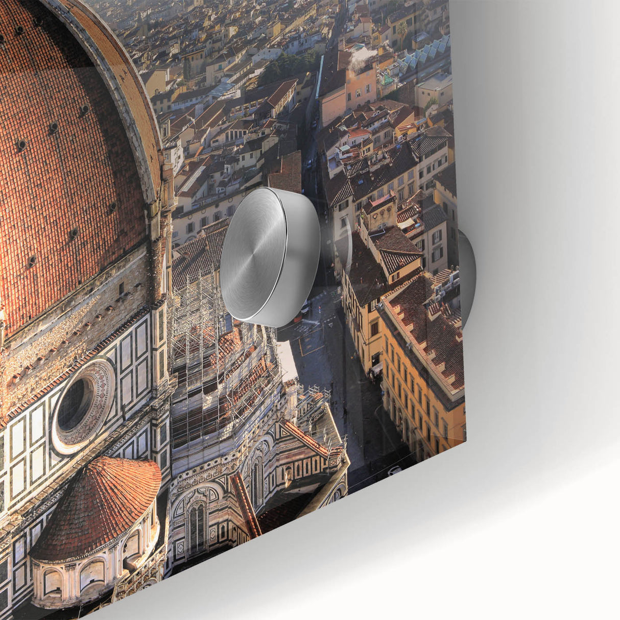 Large abstract depiction of Florence scenery in muted earth tones on acrylic glass, ideal for dining room art.