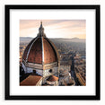 Extra large abstract art print of Florence scenery in vibrant, colorful hues on a textured canvas, framed in black.