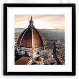 Extra large abstract art print of Florence scenery in vibrant, colorful hues on a textured canvas, framed in black.