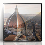 Large abstract wall art depicting a stylized Florence cityscape in muted earth tones on black framed acrylic.
