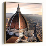 Framed canvas featuring a vintage-style landscape painting of Florence, Italy in silver and gold tones.
