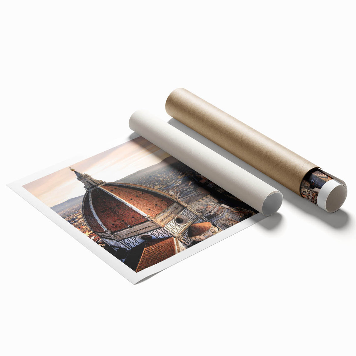 Extra large rolled print featuring a serene Florence scenery with vibrant floral elements.