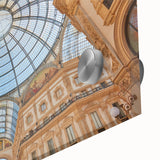 Large abstract depiction of Milan on acrylic glass, featuring muted earth tones, ideal for dining room art.