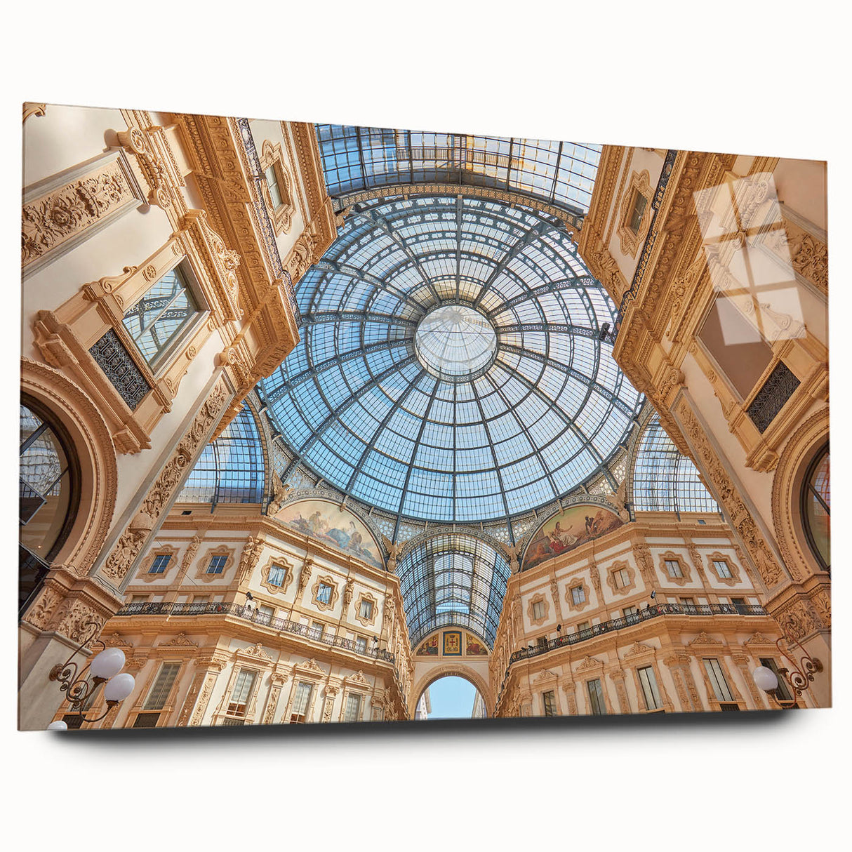 Large abstract wall art of Milan scenery in muted gray tones on acrylic glass, ideal for bedroom or dining room decor.