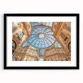 Extra large abstract art print of a colorful Milan scenery in a black frame, ideal for living room decor.