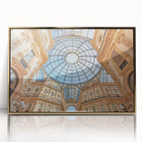 Art deco poster of Milan scenery in muted gold tones on framed acrylic, suitable for modern art wall decor.