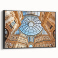 Black and white vintage poster art of Milan landscape on framed canvas, ideal for bedroom decor.