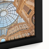 Extra large framed canvas featuring a textured depiction of Milan scenery in black with colorful accents.