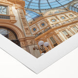 Art Deco poster of Milan scenery in muted earth tones on rolled canvas, suitable for dining room wall art.