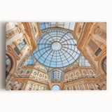 Black and white image of Milan scenery on stretched canvas, ideal for kitchen wall art.